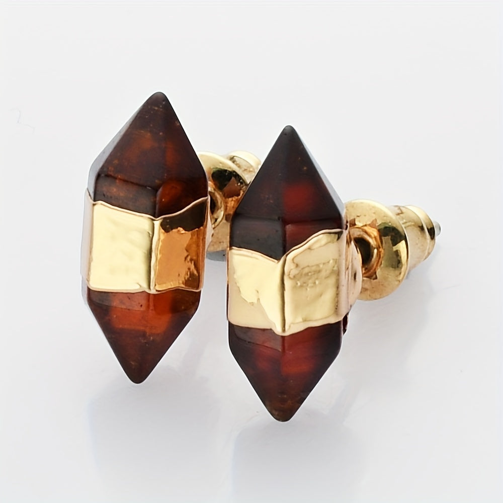 14K oltin qoplamali zamonaviy olti burchakli quloq uzuklari, tabiiy tosh va 925 kumush quloq ignasi - mis aksentlari, kundalik kiyim va sovg'a uchun mukammal minimalist dizayn, noyabr oyining tug'ilgan toshi.