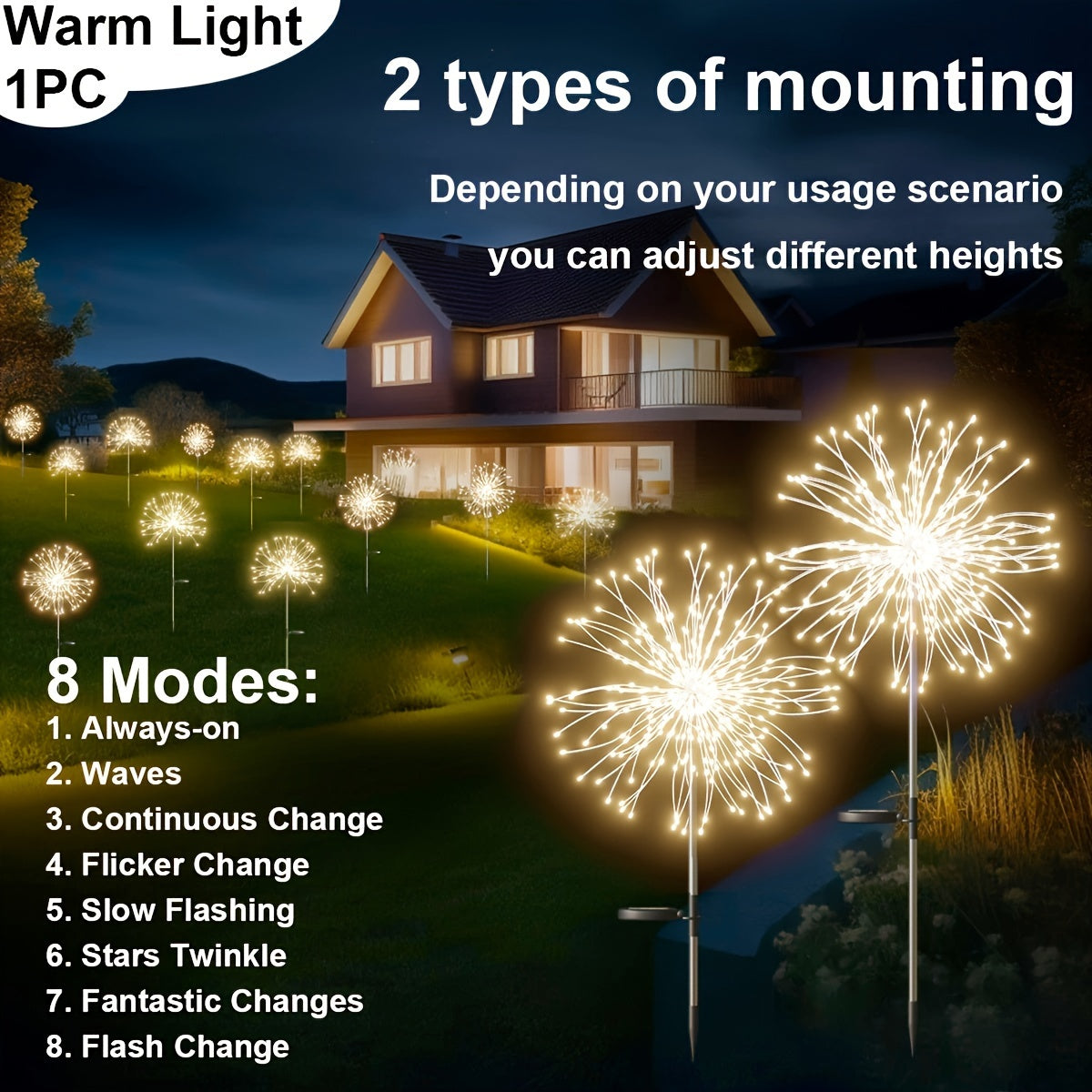 420 LED Solar Firework Garden Lights with 8 Modes Waterproof IP65 Outdoor Decor