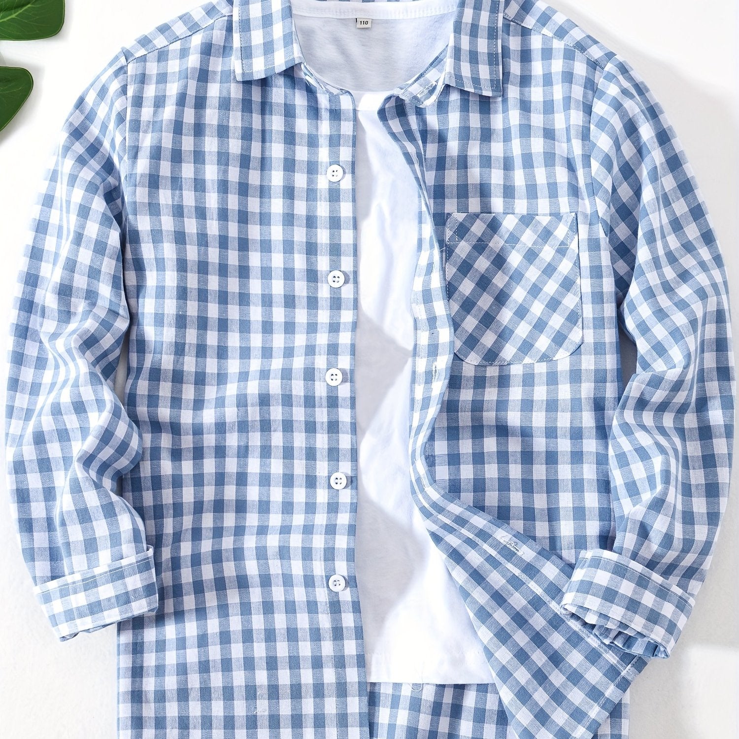 Camisa de manga larga a cuadros para niños, para niños y niñas, 100% algodón, ajuste regular, cuello de solapa