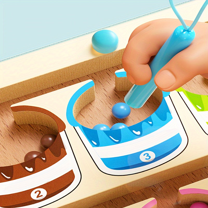 Wooden Magnetic Bead Maze Educational Toy for Kids Age 3 Plus Hand-Eye Coordination Math Skills