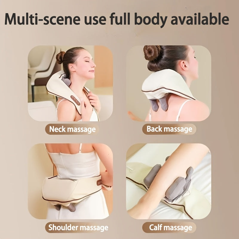 6D Kneading Neck and Shoulder Massager with 6 Nodes, USB Rechargeable Deep Tissue Therapy