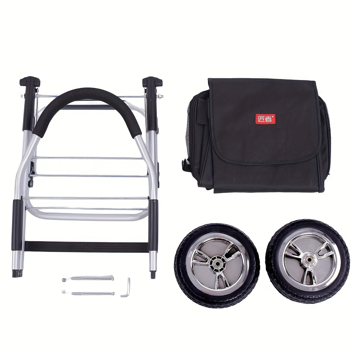 Qayriladigan xarid savati, ajratiladigan sumka va saqlash qutisi bilan - oziq-ovqat, lagerda va ko'chirish uchun portativ alyuminiy trolley - mustahkam kauchuk g'ildiraklar, qora.