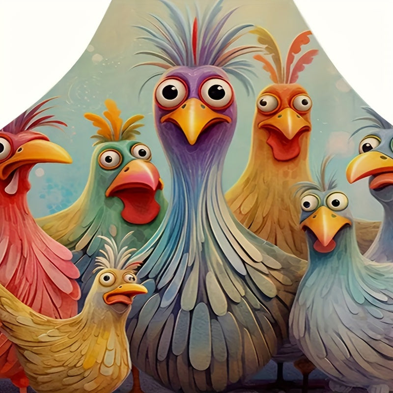 Adult Linen Apron with Colorful Chicken Pattern Sleeveless Bib for Home Cooking