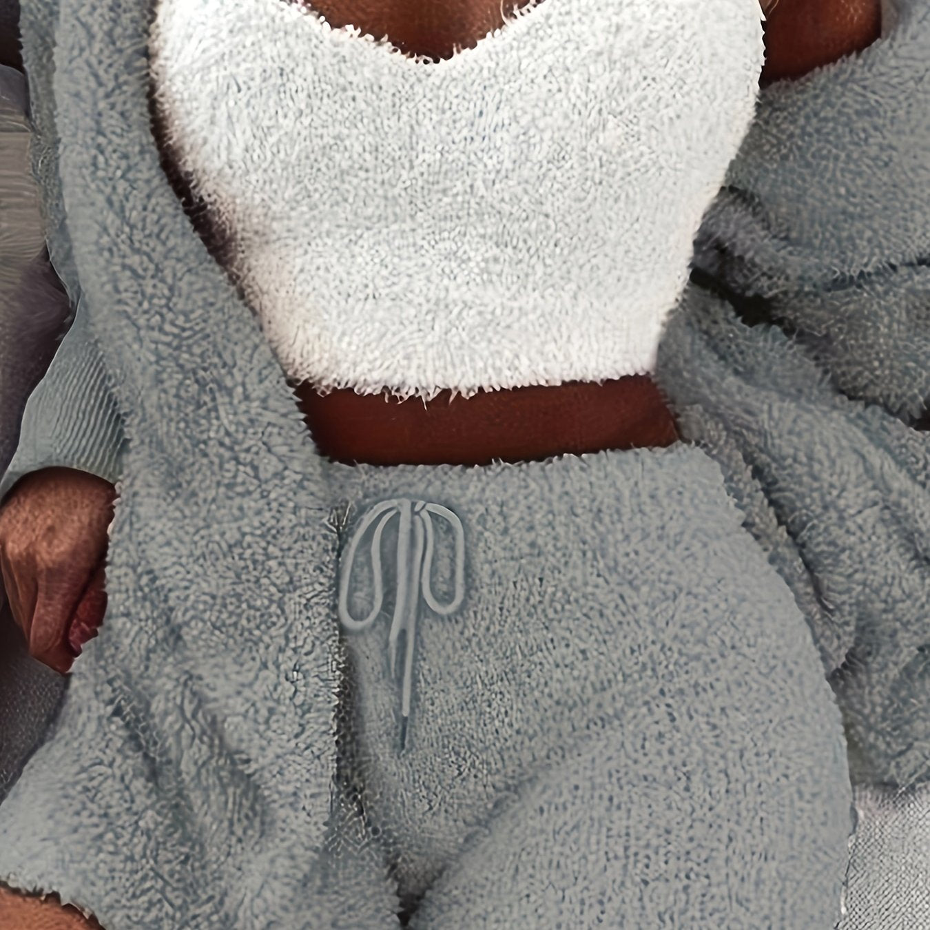 Women's Polyester Pajama Set with Long Sleeve Hooded Robe Tank Top and Drawstring Shorts