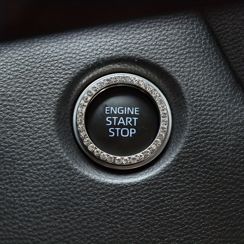 Car Decor Blue Artificial Diamond Rhinestone Switch Button Ring