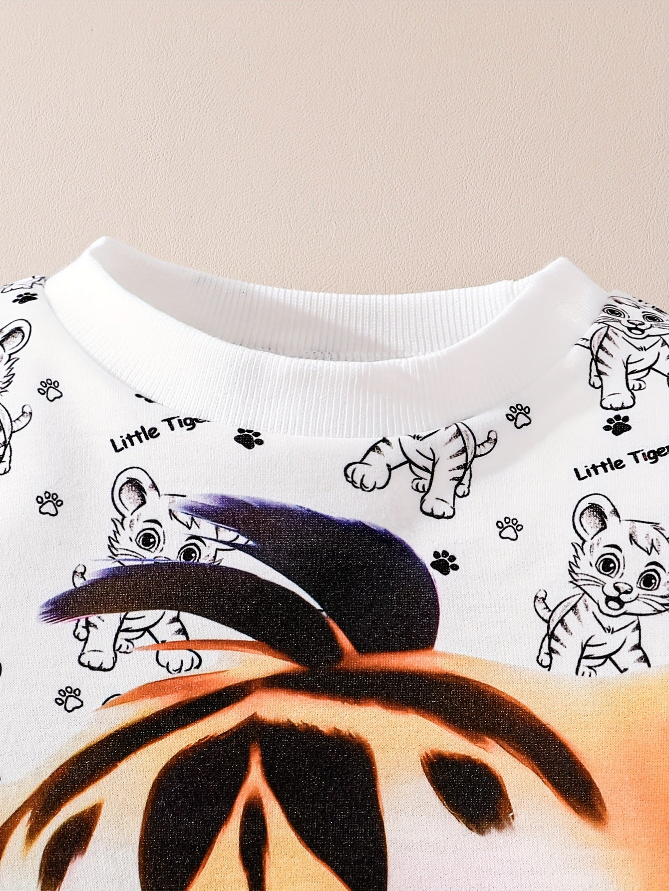 Kids' Tiger Print Sweatshirt Set Polyester Knit Spring Autumn Casual 2pcs