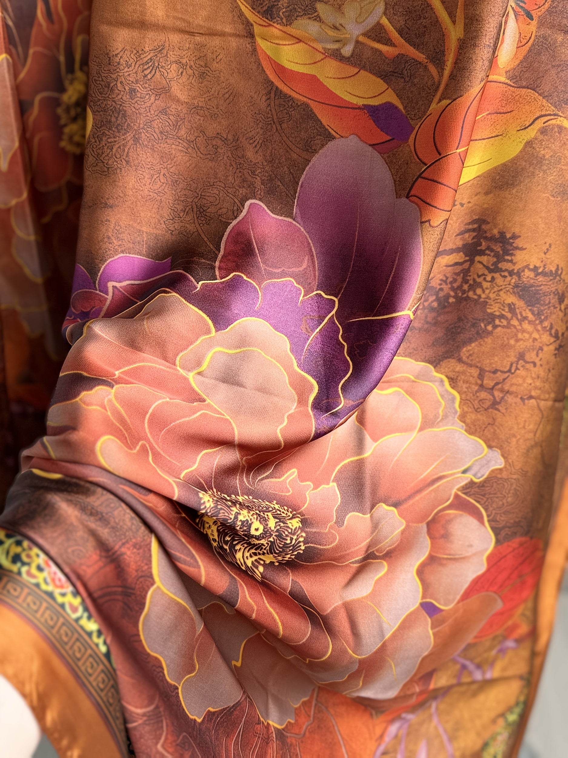 Plus Size Women's Turkish Kaftan Dress with Scarf Vibrant Orange-Red Maxi