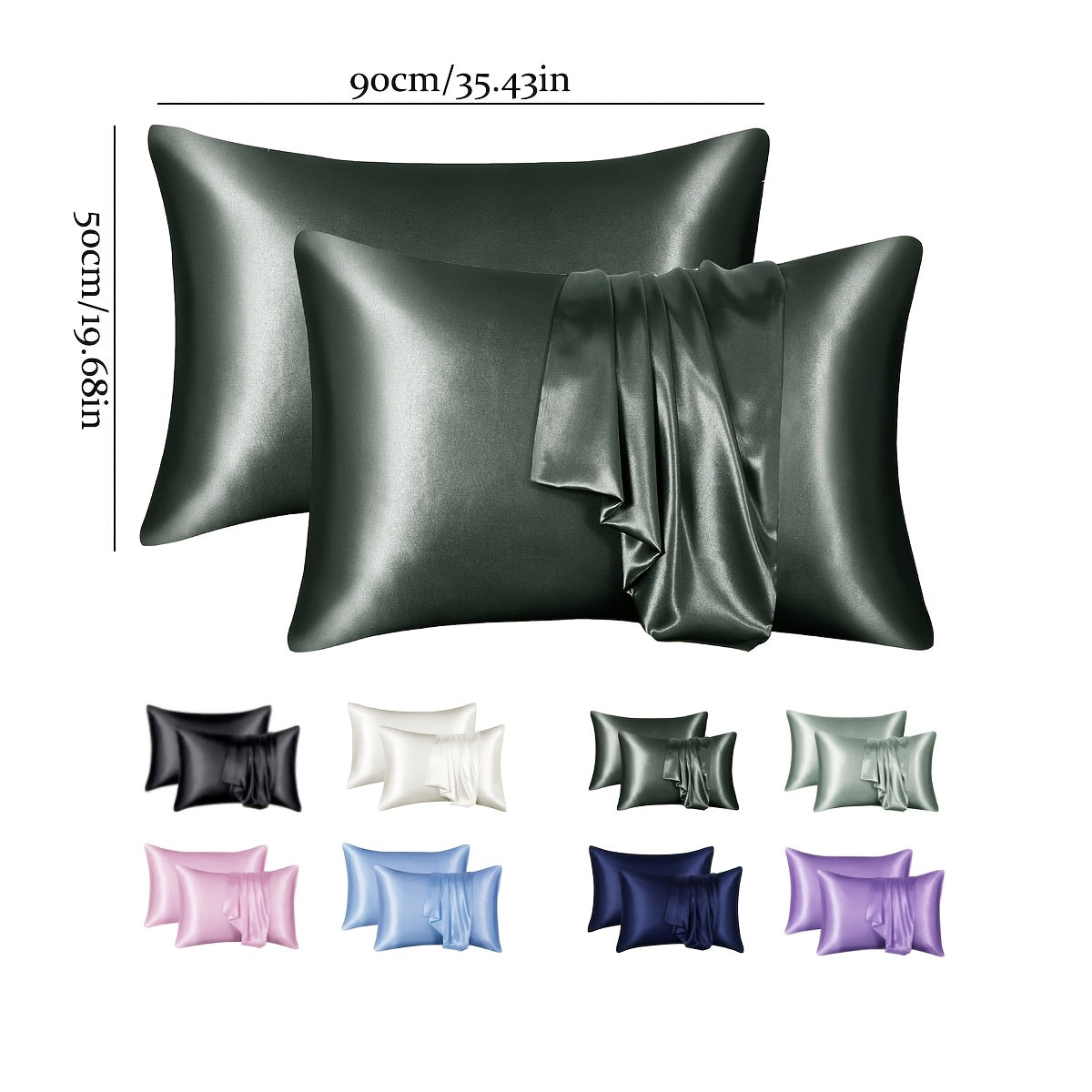 Juego de 2 fundas de almohada satinadas hipoalergénicas de poliéster con cierre de sobre 200gsm