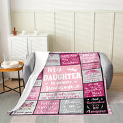 Pink Flannel Throw Blanket with Patchwork Pattern and Inspirational Quotes for Girls