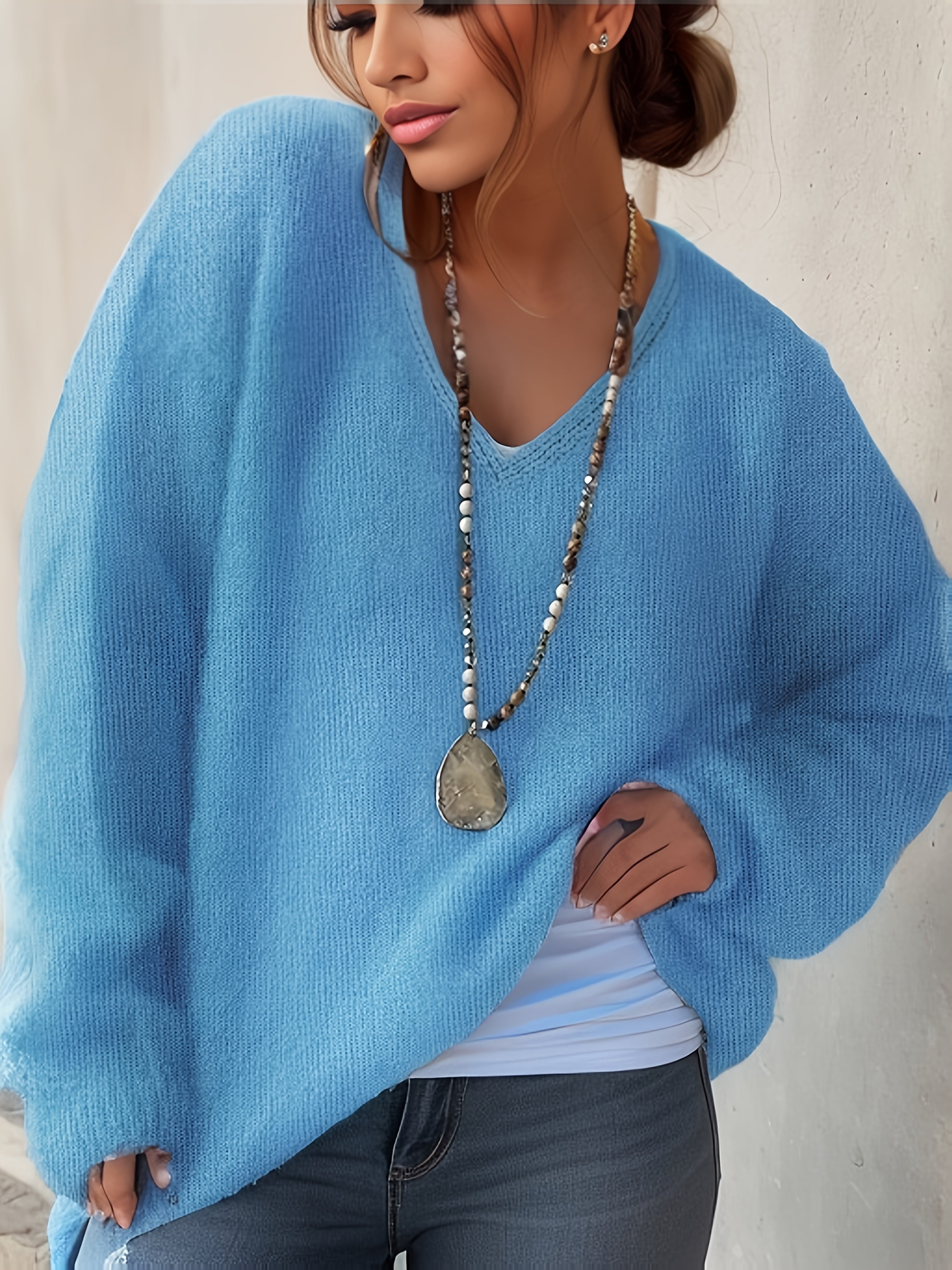 Women's Plus Size V-Neck Sweater Long Sleeve Fall Winter Soft Elegant