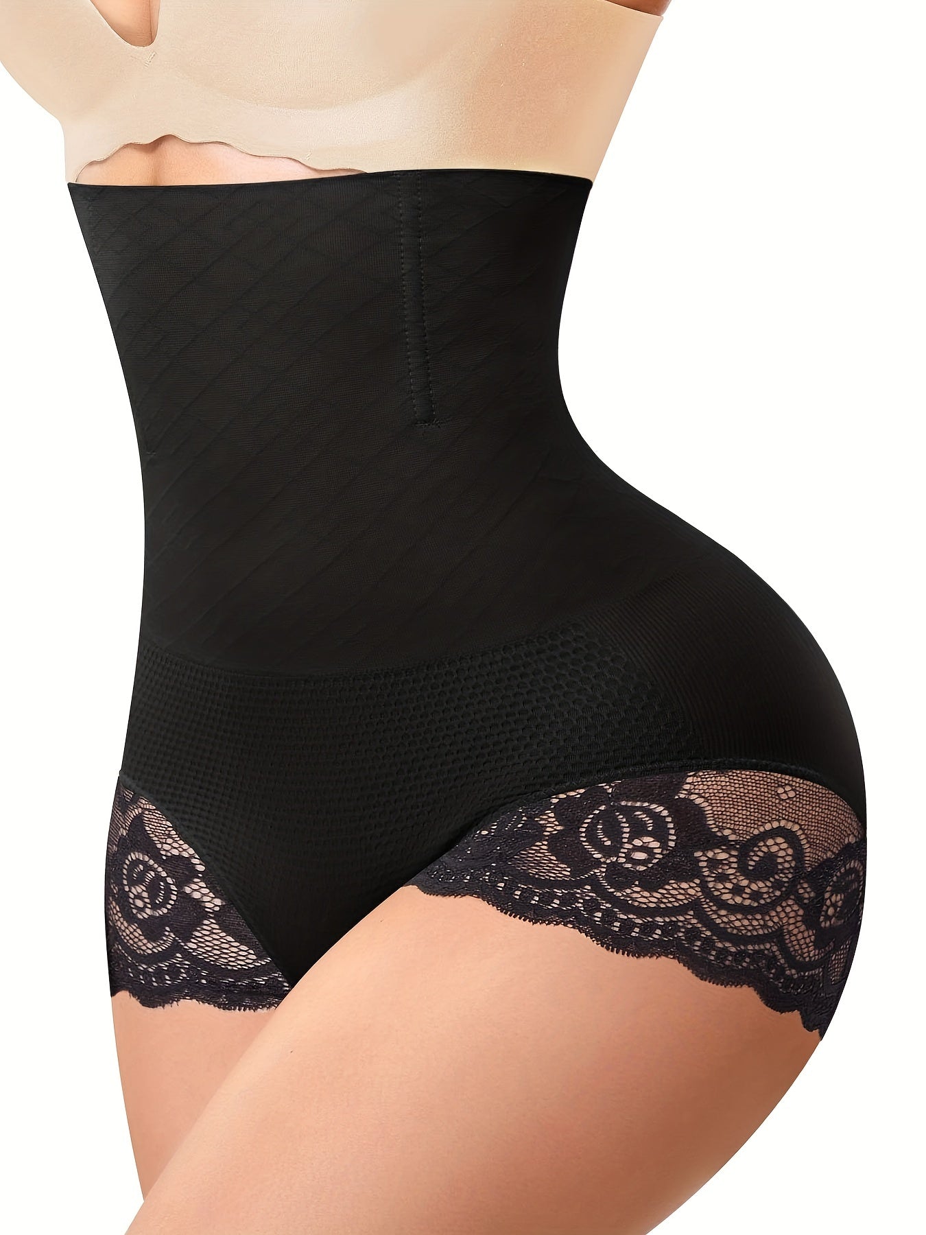Women’s High Waist Tummy Control Lace Shaping Panties Solid Color