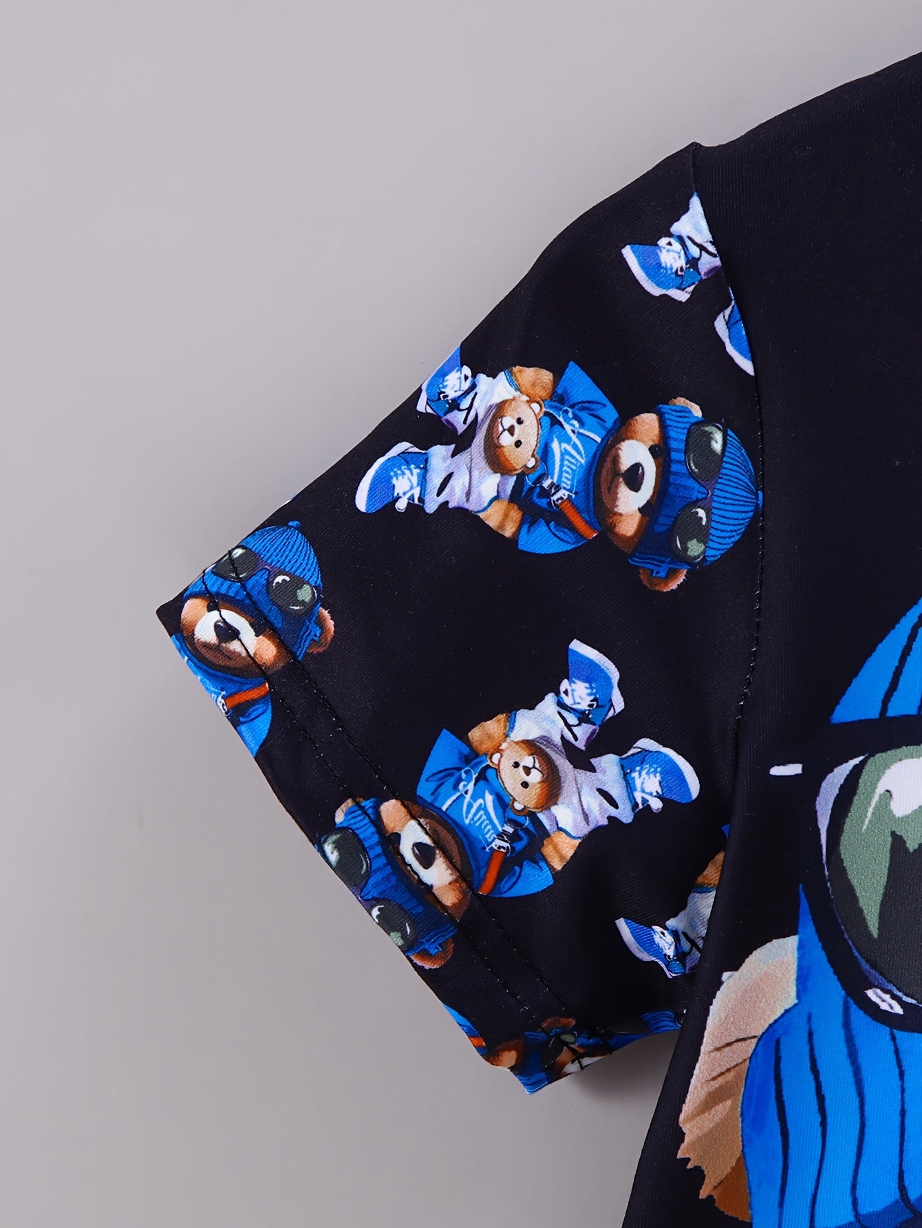 Boys Summer Casual Outfit with Bear Print Top and Shorts Polyester Spandex