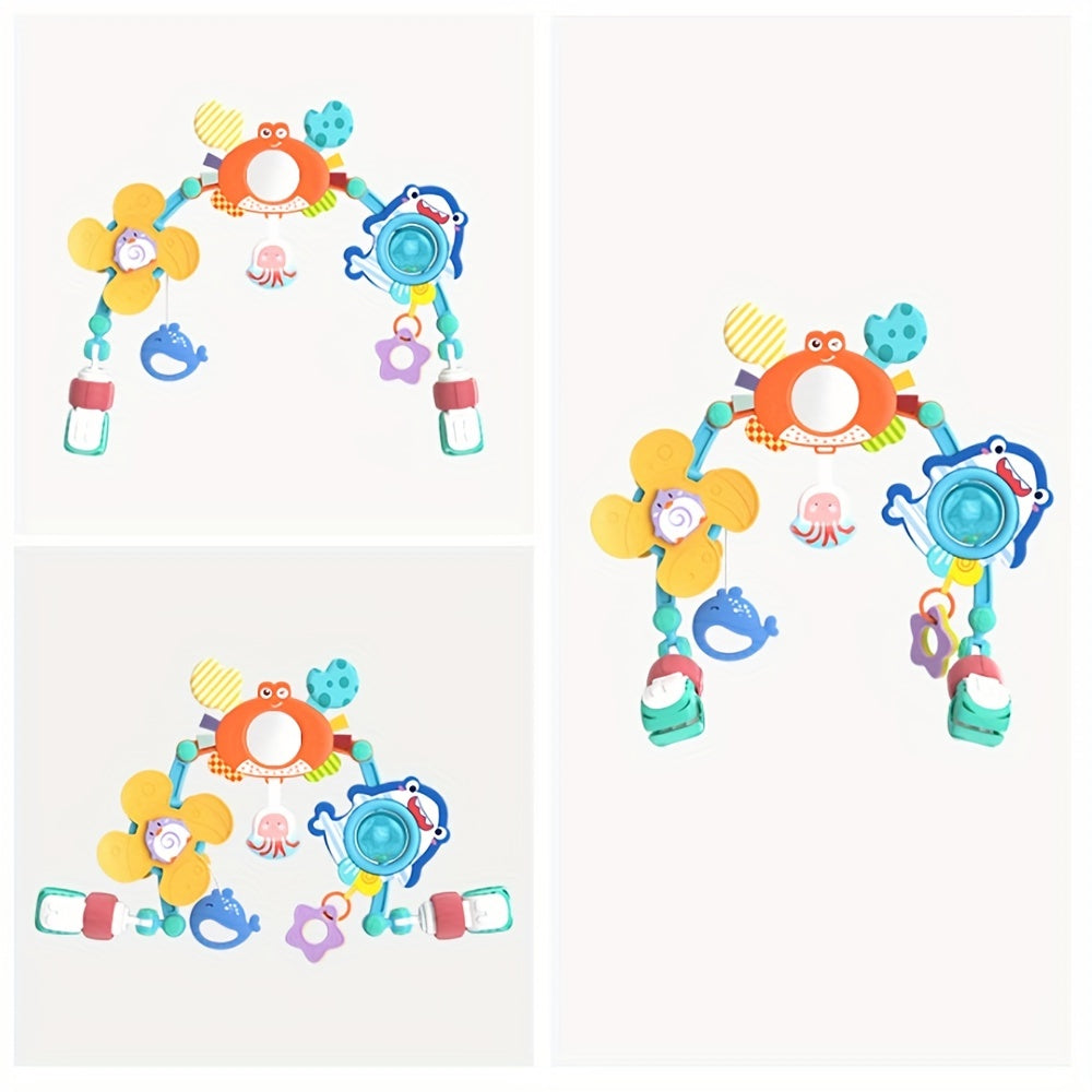 Игрушечная кроватка с колокольчиком для новорожденных, подходит для детей от 0 до 1 года, может быть подвешена на автомобильные кресла безопасности или детские коляски для комфорта и обучения.