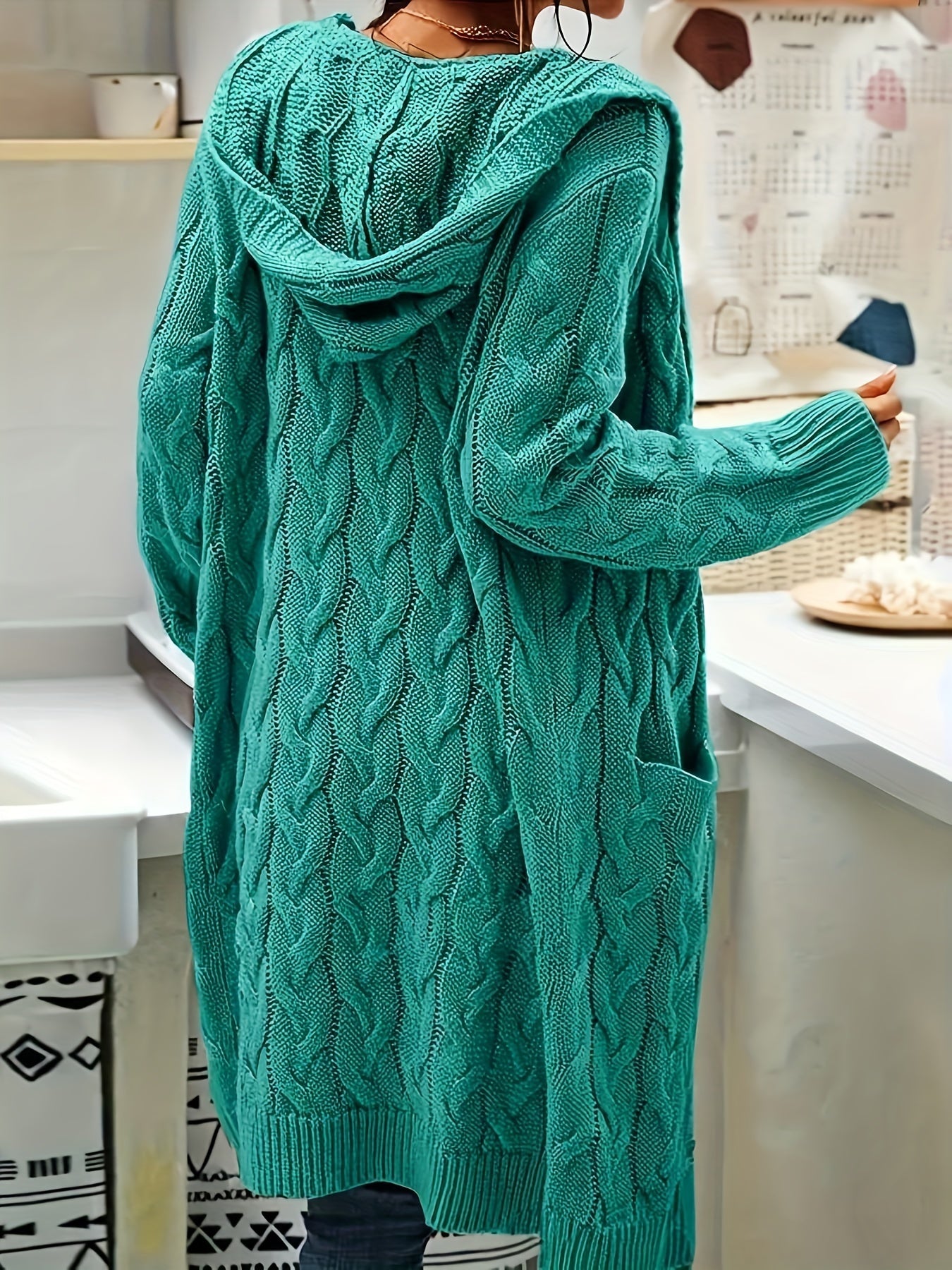 Women's Solid Color Braided Knit Cardigan Lightweight Open Front Spring Fall