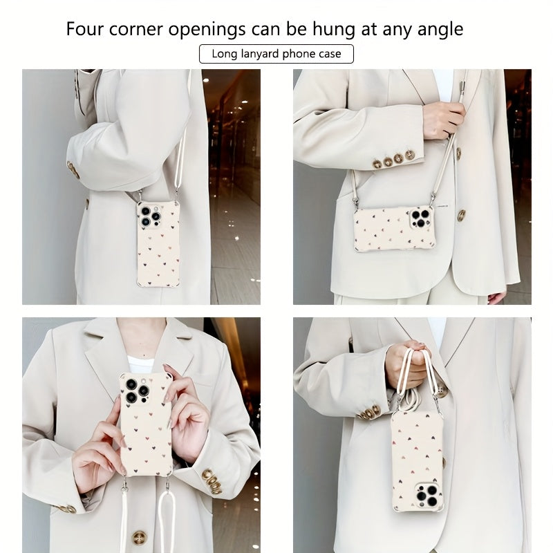 Colorful Hearts iPhone Case with Lanyard TPU Lens Protection for iPhone 11-16 Pro Max