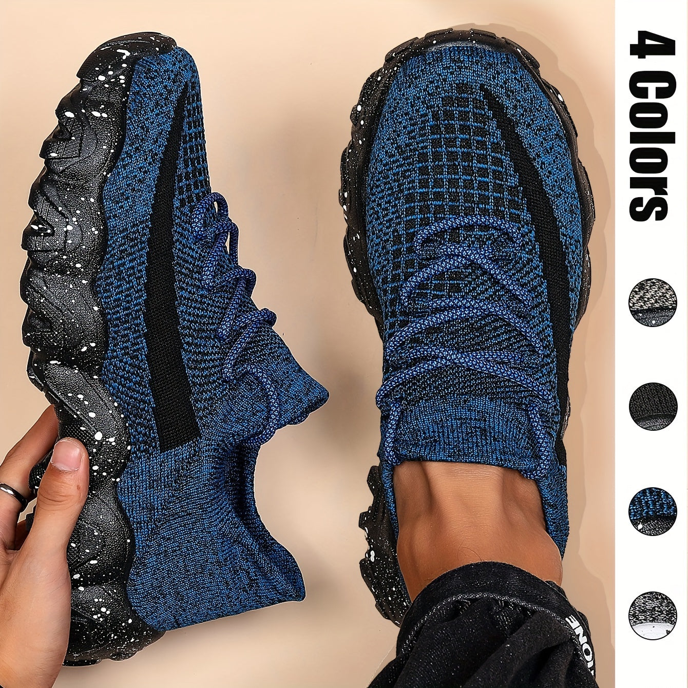 Men's Geometric Pattern Sports Sneakers Breathable Fabric Low Top Casual Running Shoes