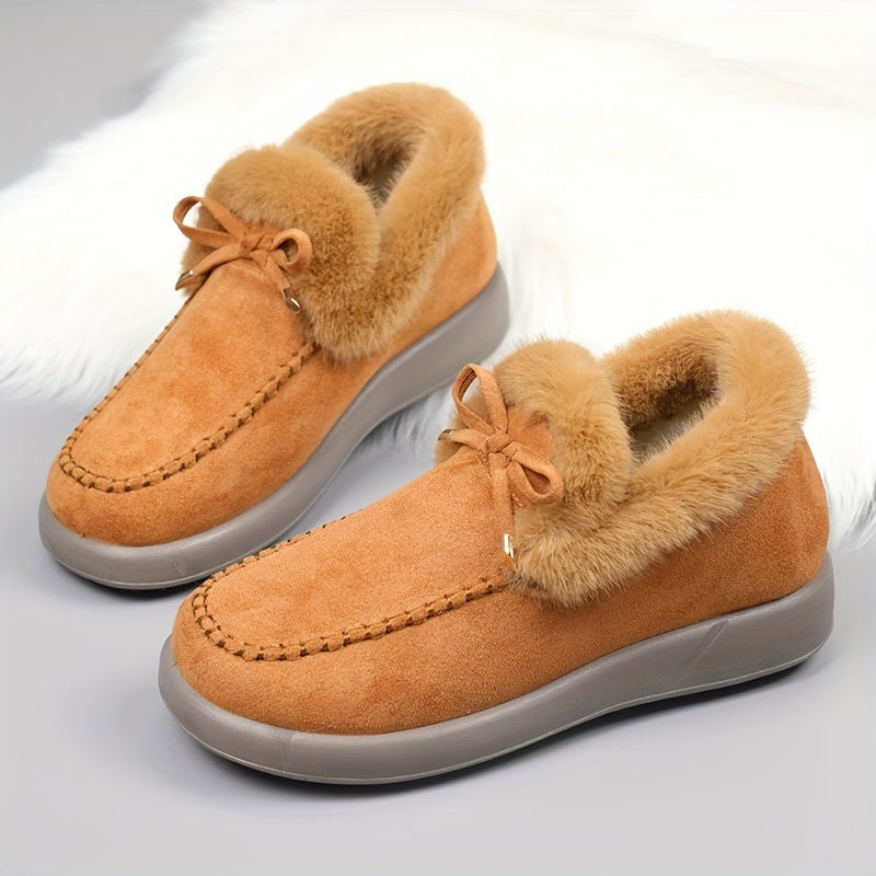 Women's Fleece-Lined Winter Boots with Plush Collar Slip-On Snow Boots