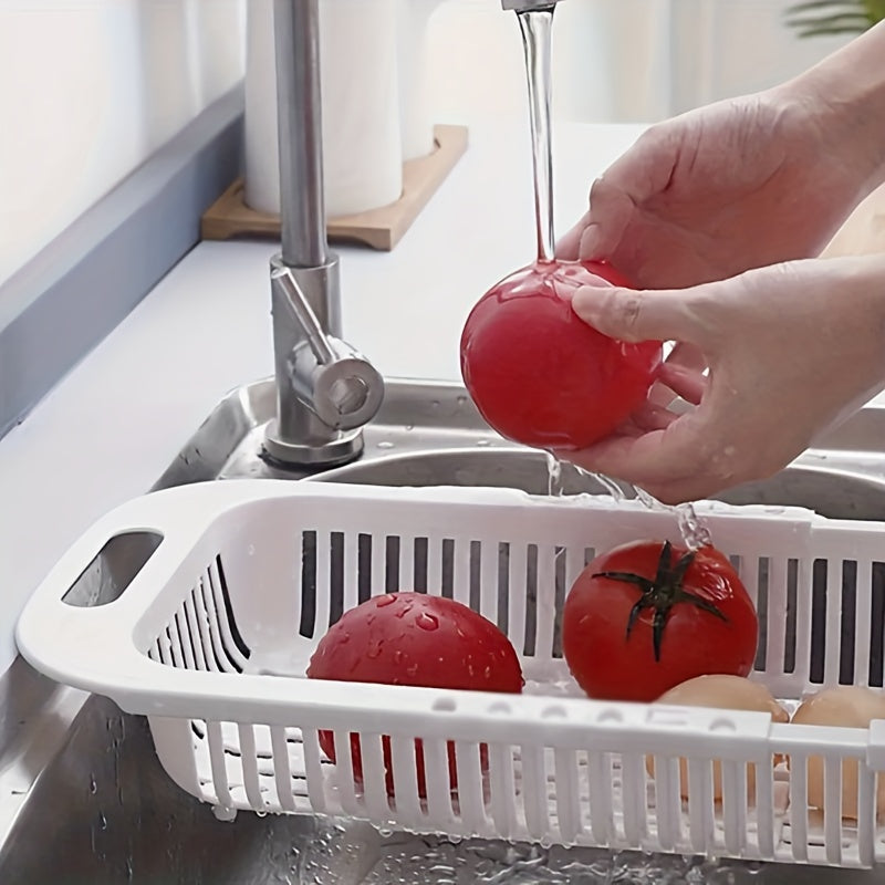 Регулируемая корзина для овощей - прямоугольная пластиковая в стиле бохо - кухонная полка для мытья посуды и хранения продуктов - выдвижная сушилка - сборка не требуется - экологически чистая