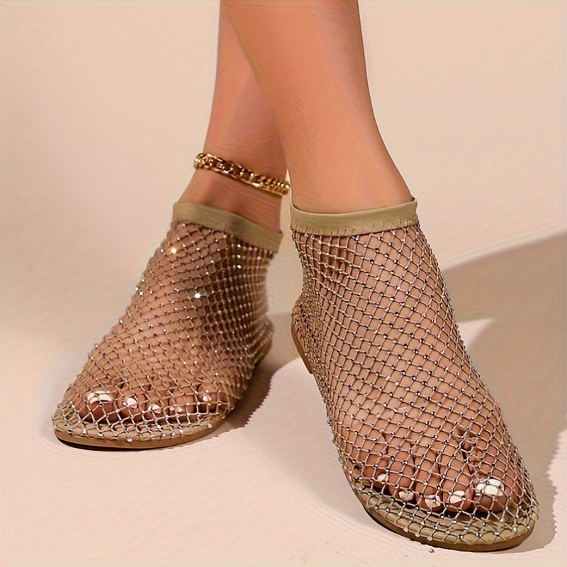 Women's Rhinestone Decor Slip-On Summer Sandals Lightweight Hollow Out Beach Shoes