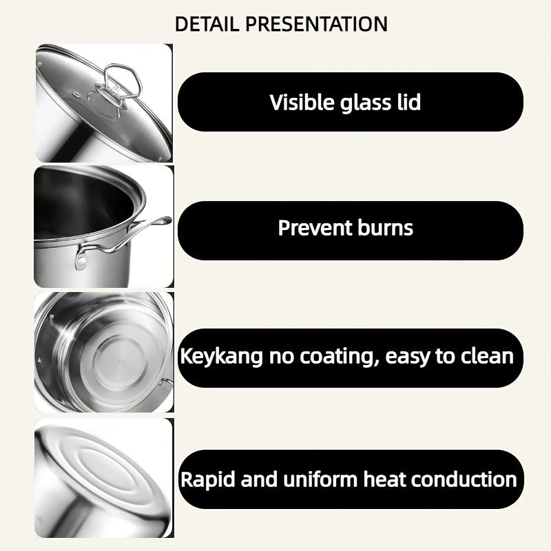 Stainless Steel Cookware Set 11 Pieces with Heat-Resistant Handles and Glass Lids