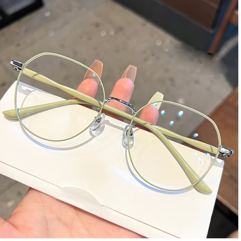 Women's Minimalist Metal Frame Glasses with Flat AC Lenses and Case