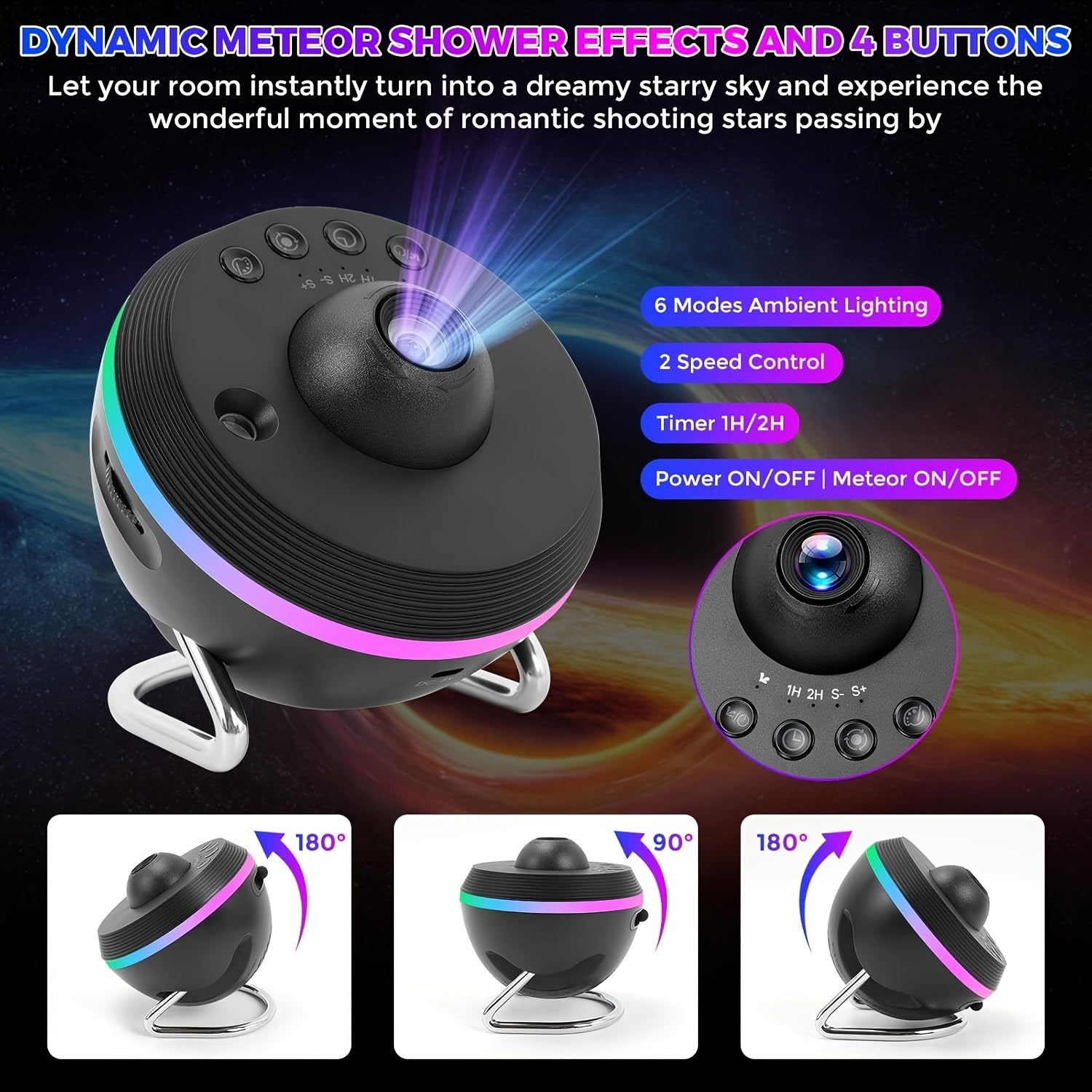 Galaxy Meteor Projector Night Light with Timer HD Nebula Lamp Adjustable Brightness Space Effects for Bedroom Home Theater