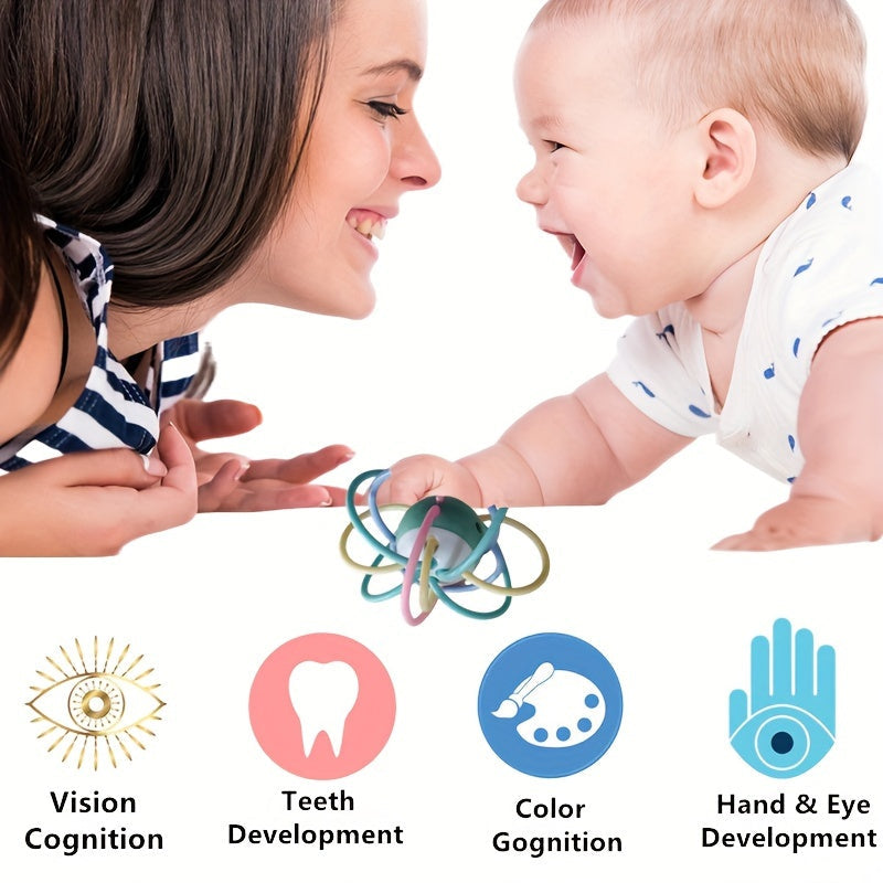 BPA Free Food Grade Sensory Teether Toy with Rattle for Infants