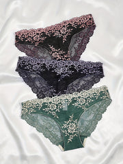 Women’s Lace Briefs 3-Pack Contrast Color Block Breathable Stretchy Underwear