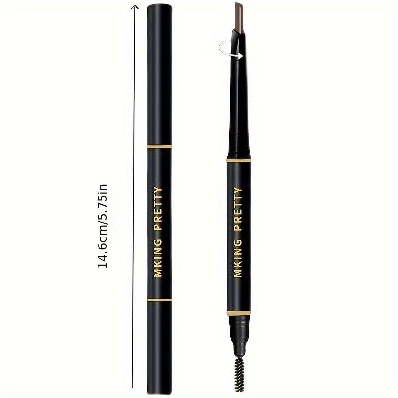 Lápiz de cejas impermeable de doble punta para mujer con cepillo, color 3D de larga duración