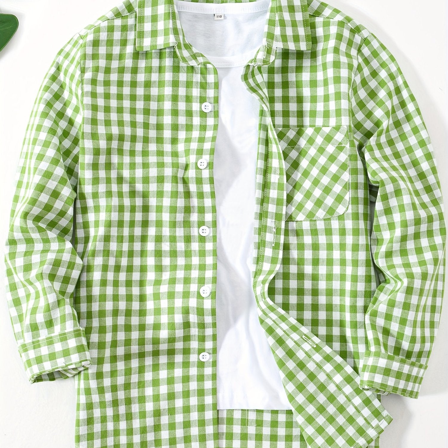 Camisa de manga larga a cuadros para niños, para niños y niñas, 100% algodón, ajuste regular, cuello de solapa