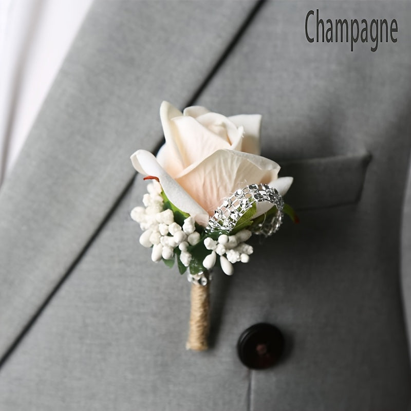 Fabric Rose Boutonniere for Grooms and Men Wedding Graduation Dances