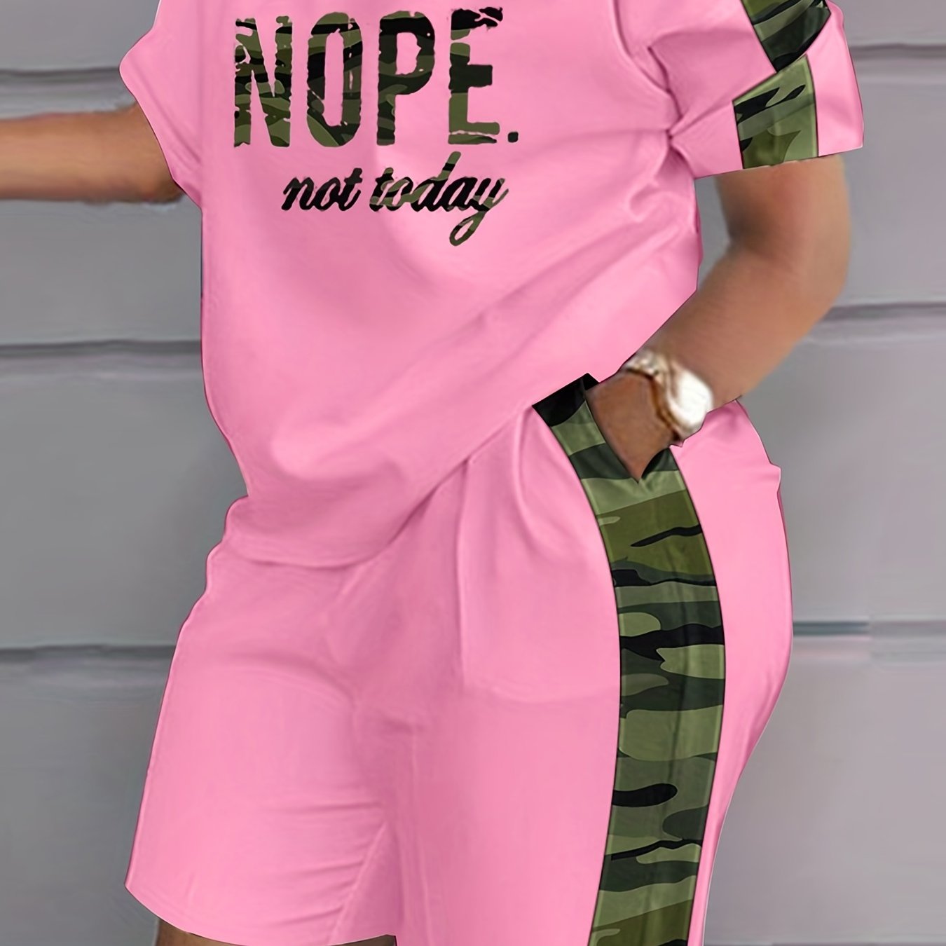 Plus Size Women's Letter Print Short Sleeve Tee and Shorts Set