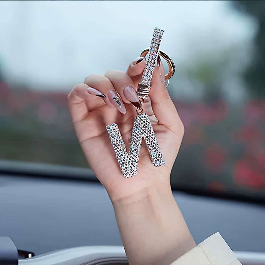 Resin Letter M Keychain Rhinestone Decor Gift Accessory for Birthdays and Christmas