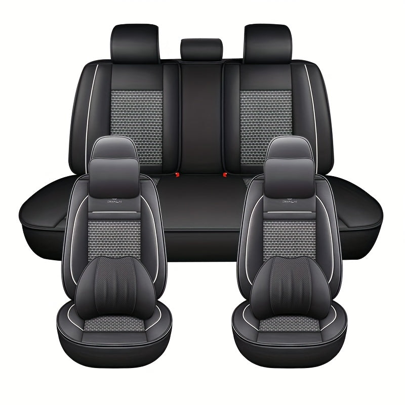 Universal 5-Seat Car Seat Covers All-Season Durable Fabric Black Red