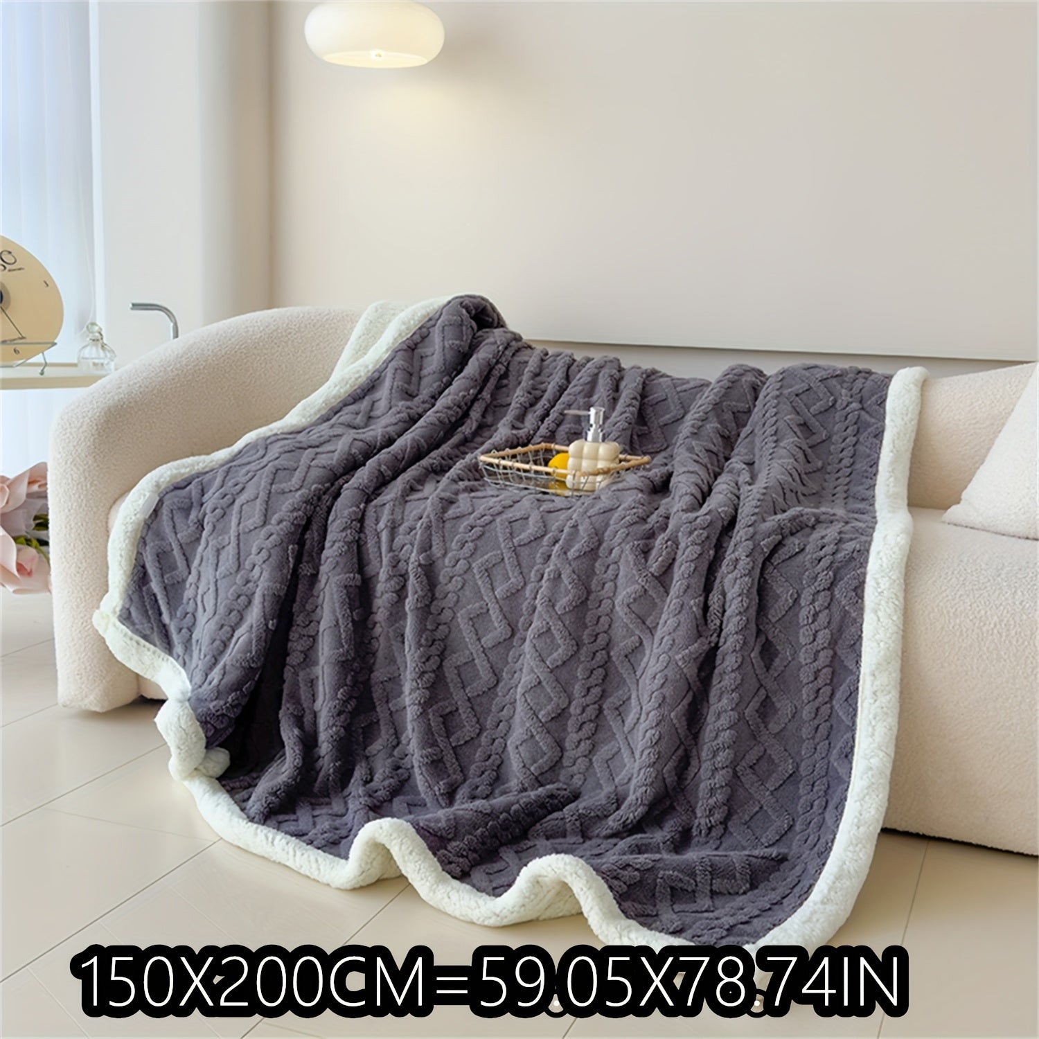 Blue Cable-Knit Fleece Blanket 150x200cm or 200x230cm for Bedroom Living Room Camping