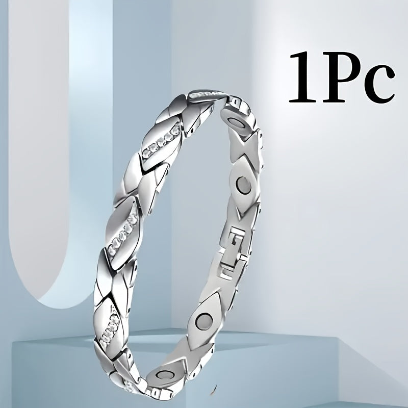 Ayollar uchun yaproq dizaynli magnit bilaguzuk, sink qotishmasidan tayyorlangan, kubik zirkon bilan, tug'ilgan kunlar, yubileylar, Sevishganlar kuni yoki Onalar kuni uchun sovg'a berish uchun ideal.