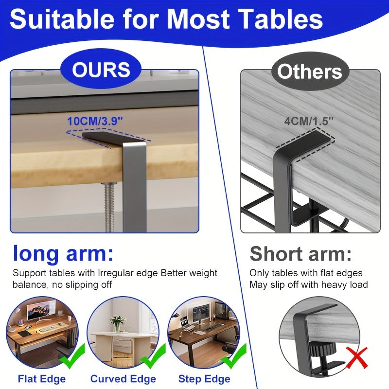 Black Wire Cable Organizer for Office Desks with Metal Arm Under-Desk Storage