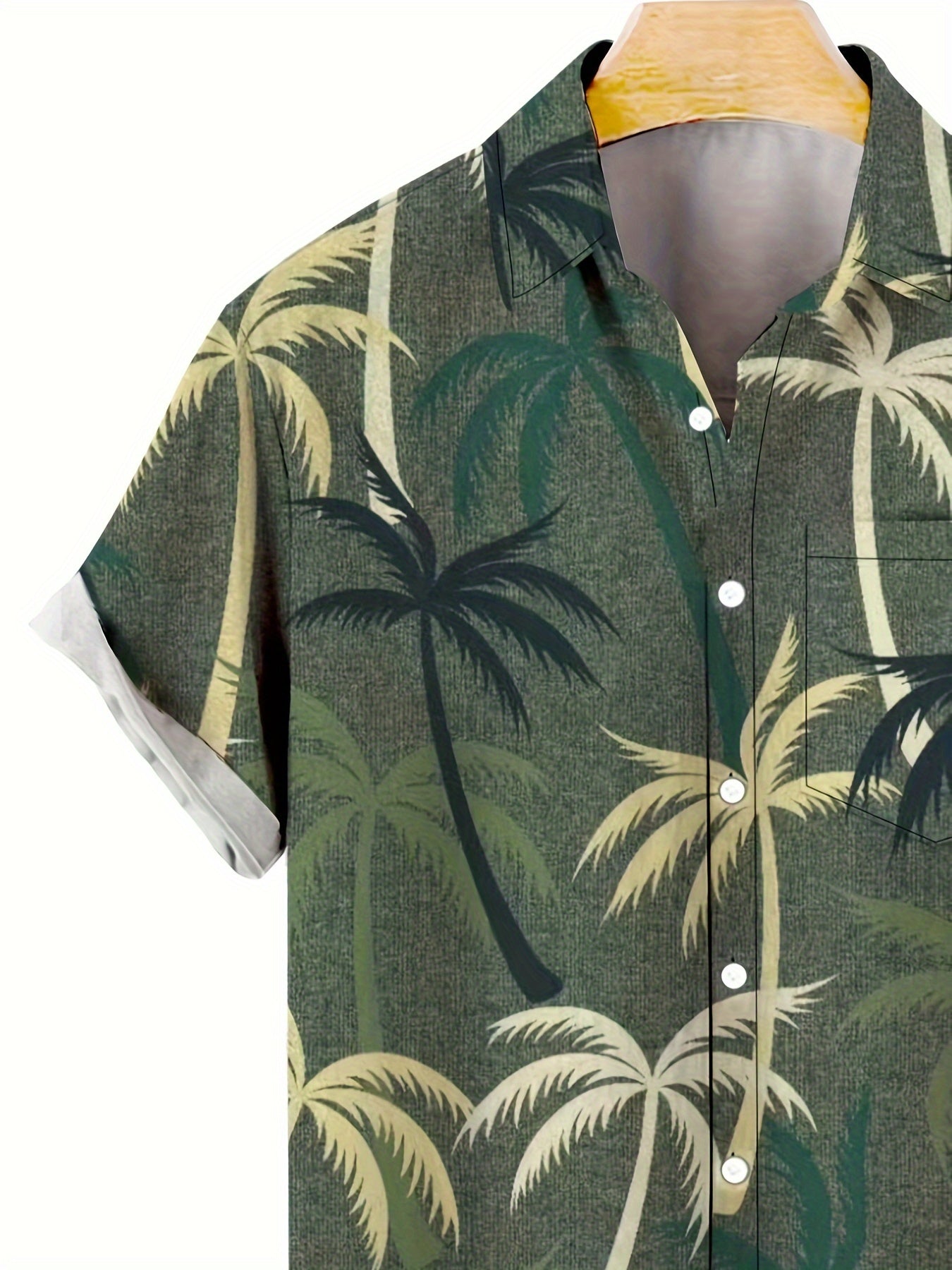 Camisa hawaiana de manga corta para hombre con estampado de palmeras tropicales verdes, cuello en V, ropa de playa y resort