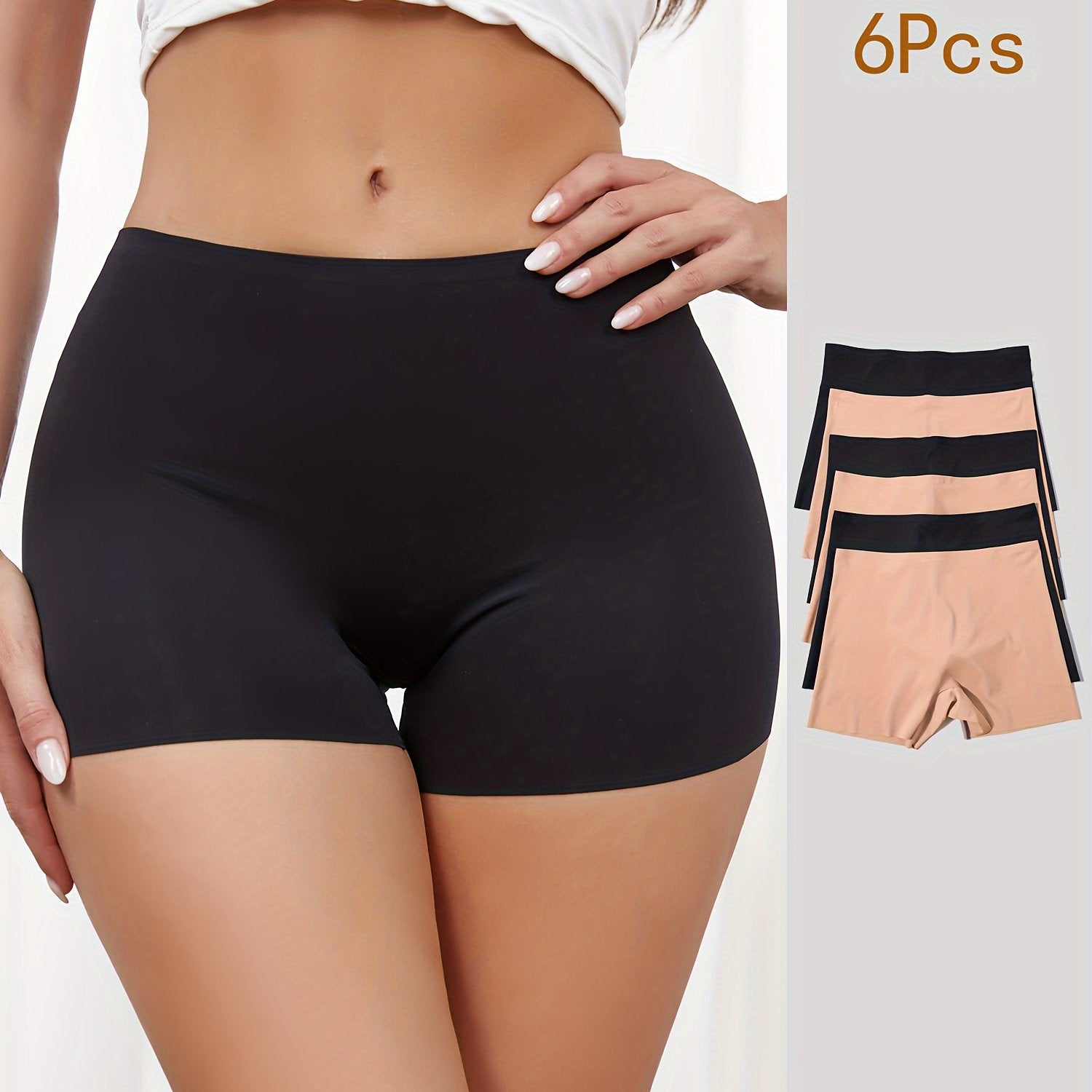 Set of 6 Seamless Mid-Rise Women's Underwear Shorts Solid Color No-Show