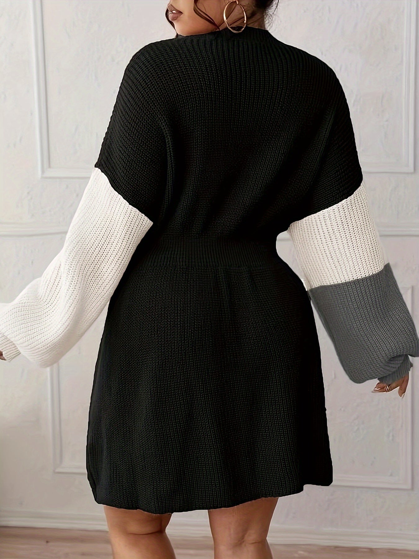 Plus Size Color-Block Long-Sleeve Dress for Women Casual Everyday