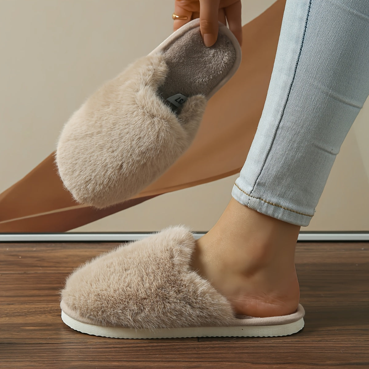 Women's Fuzzy Slip-On Slippers with Plush Toe and EVA Sole for Indoor Comfort