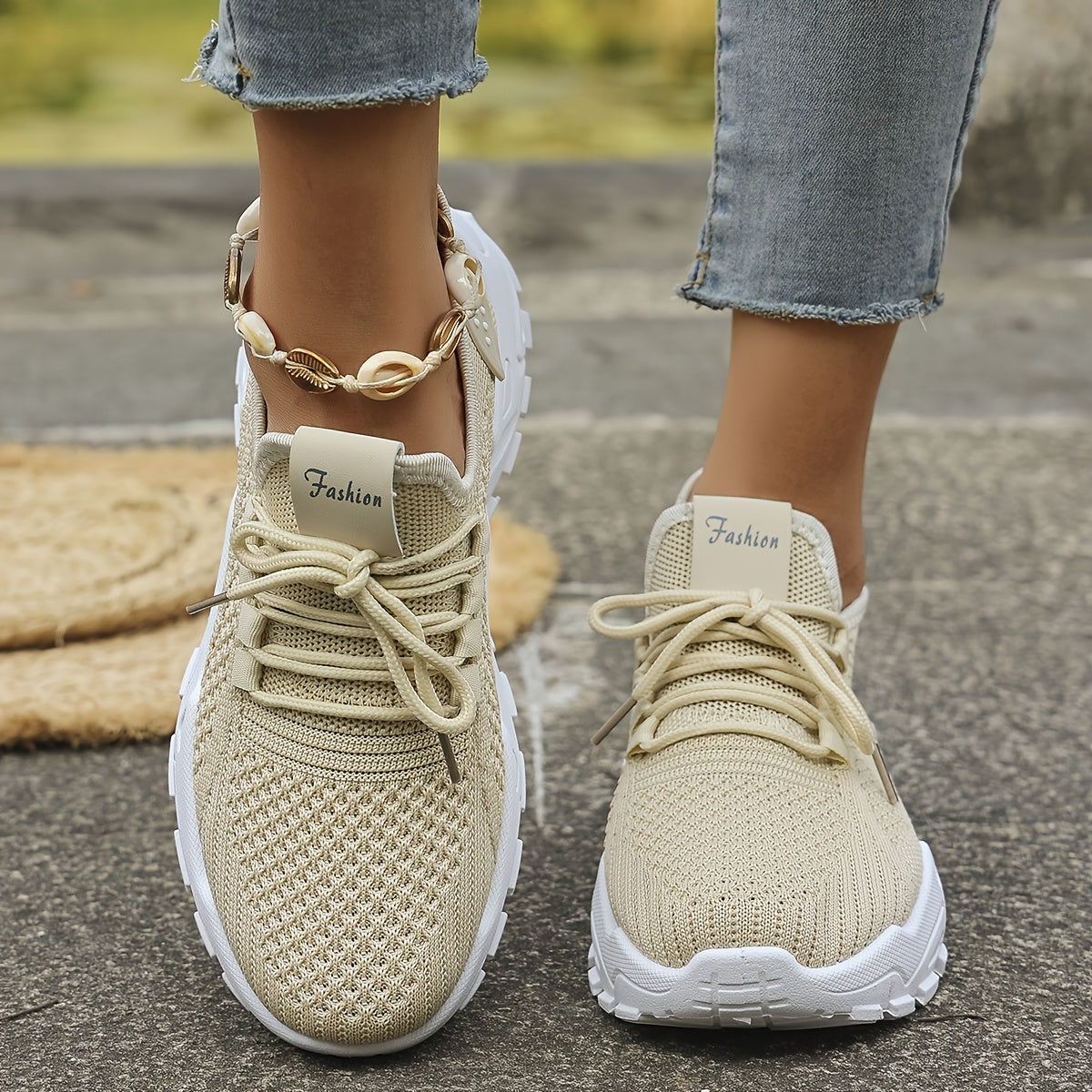 Women's Breathable Knitted Loafers Slip-On Casual Shoes with Thick Soles