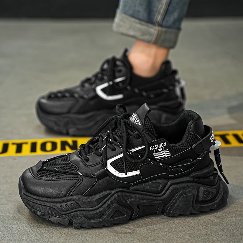 Erkaklar uchun zamonaviy shoelace platforma krossovkalari, nafas oladigan va kiyishga chidamli trening poyabzallari