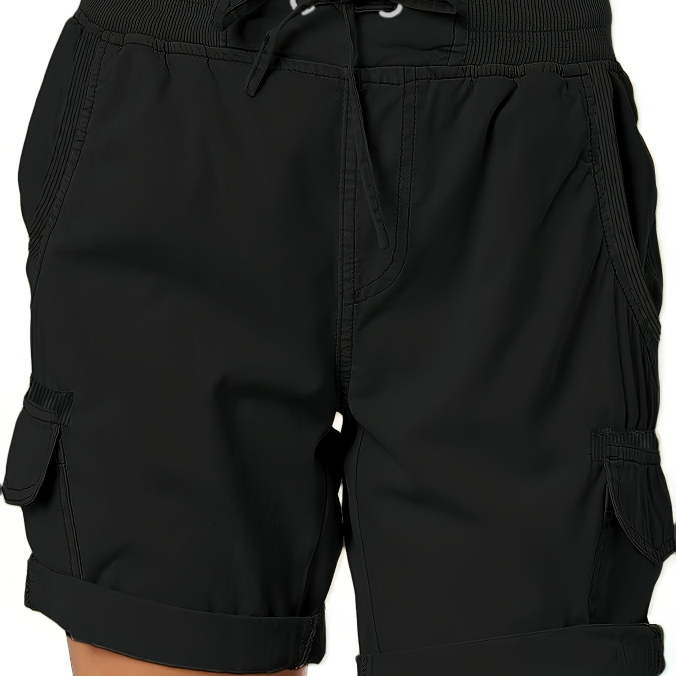 Шорты женские больших размеров оливкового цвета с кроем-карго, шнурком на поясе и боковыми разрезами