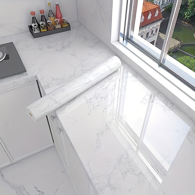 Водонепроницаемые обои-наклейки для ванных комнат и кухонь, легкие в применении и устойчивые к влаге. Идеально подходят для ремонта туалетов и кухонь, с дизайном мраморной плитки.