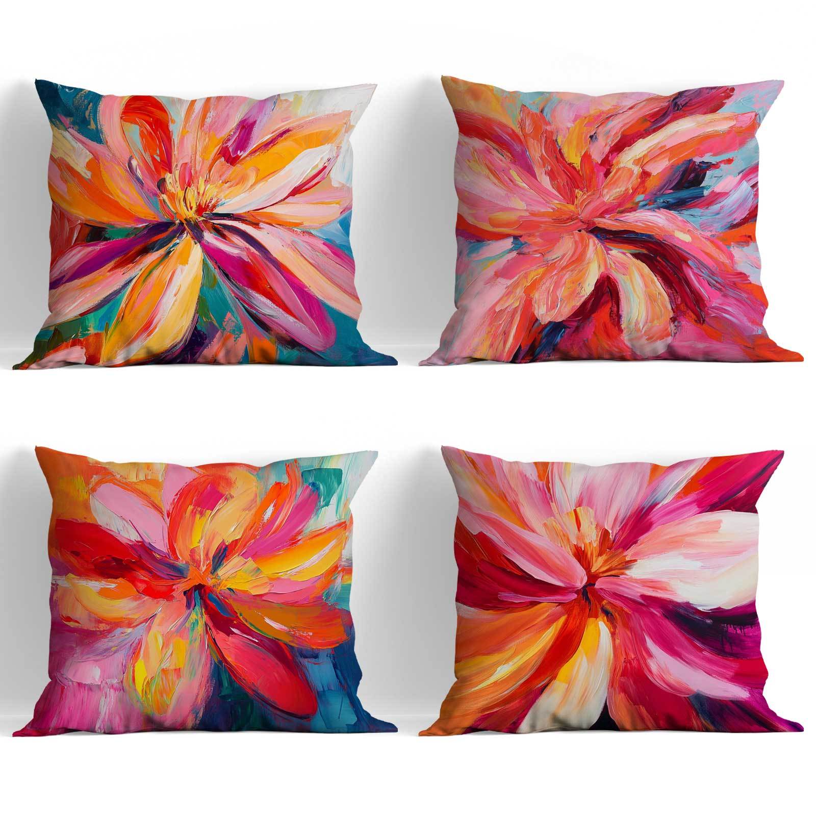 Set of 4 Modern Floral Throw Pillow Covers Polyester Zipper Closure All-Season Decor
