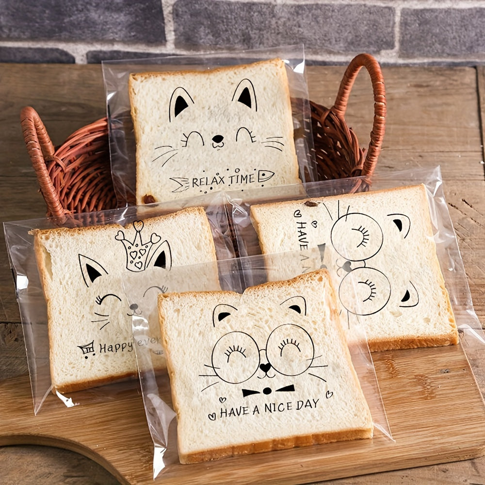 Paquete de 100 bolsas de golosinas autoadhesivas con dibujos de gatos para fiestas