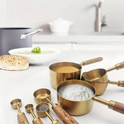 Set of 8 Stainless Steel Measuring Cups and Spoons with Acacia Wood Handles