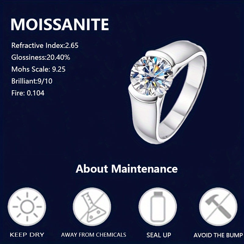 925 Silver Wedding Ring with Moissanite Inlaid Band and Gift Box