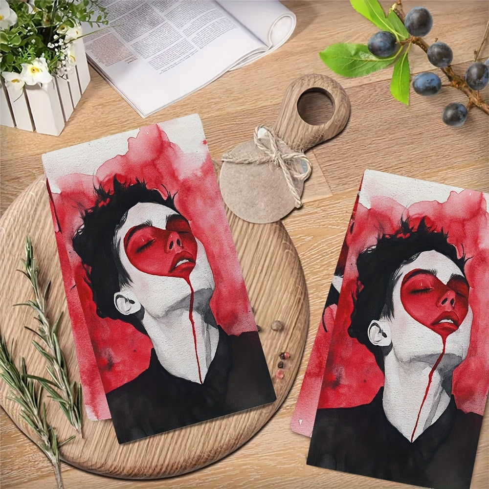 Juego de 2 toallas de cocina para el Día de San Valentín con diseño en acuarela 40x60cm absorbentes